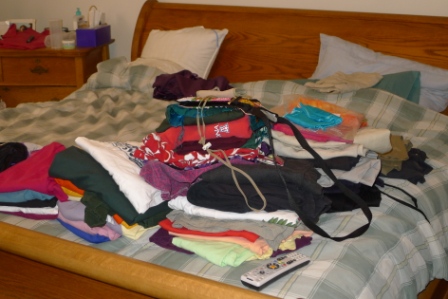 clothes on bed