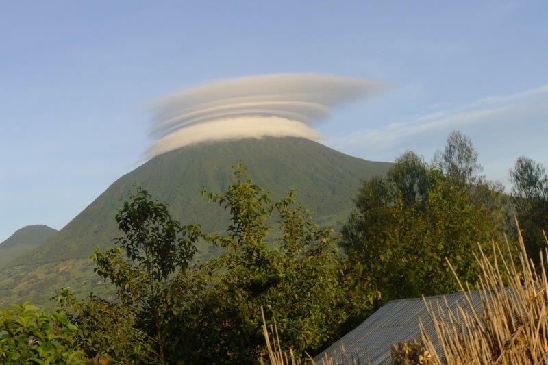 volcano with clouds